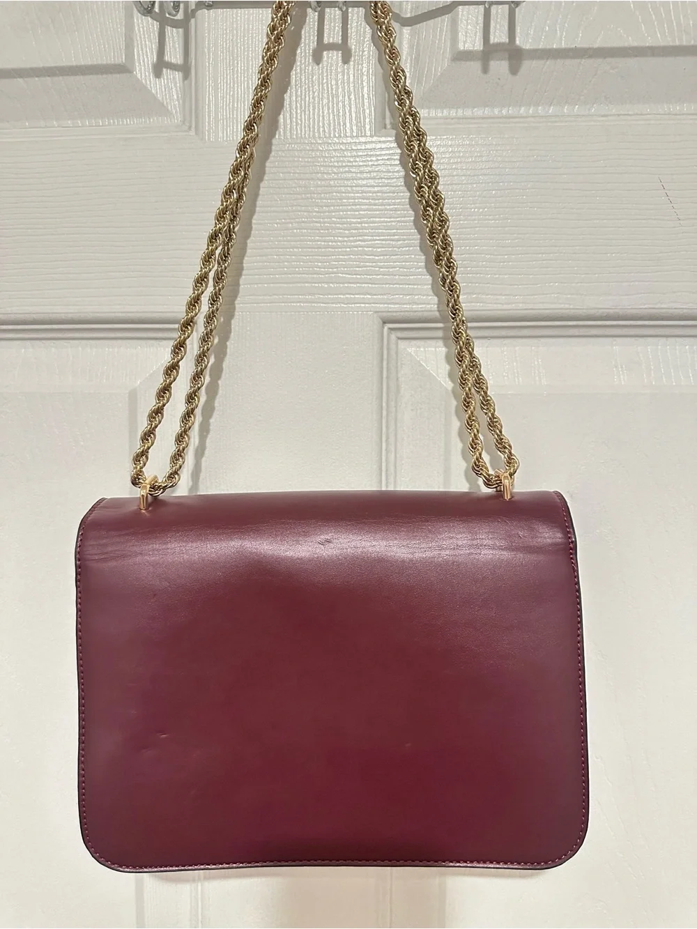 Tory Burch Burgundy Leather Shoulder Bag with Gold Chain